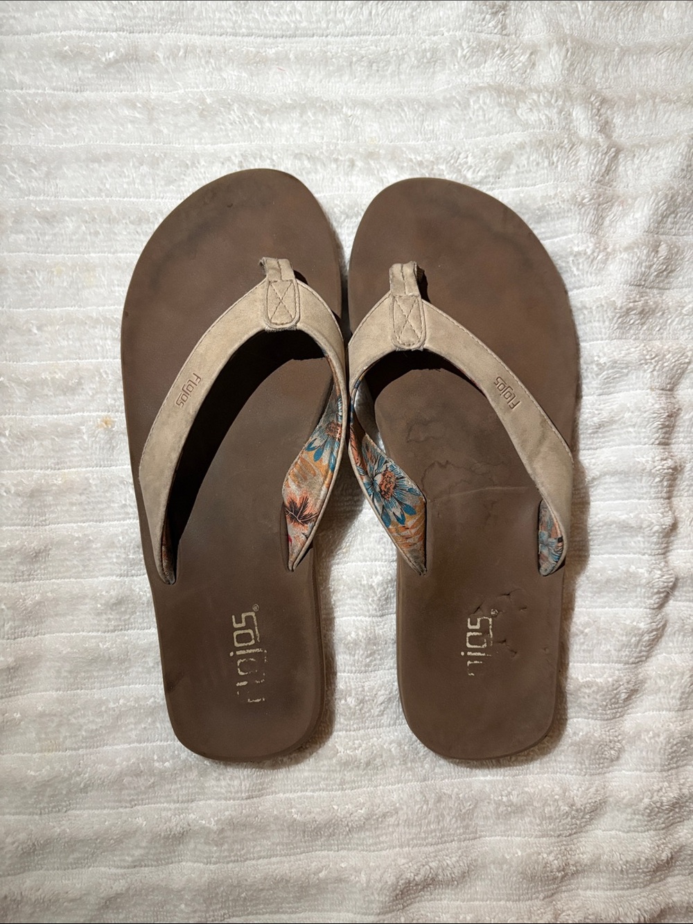 Flojos Brown Sandal Flip Flops with Beige Suede Straps